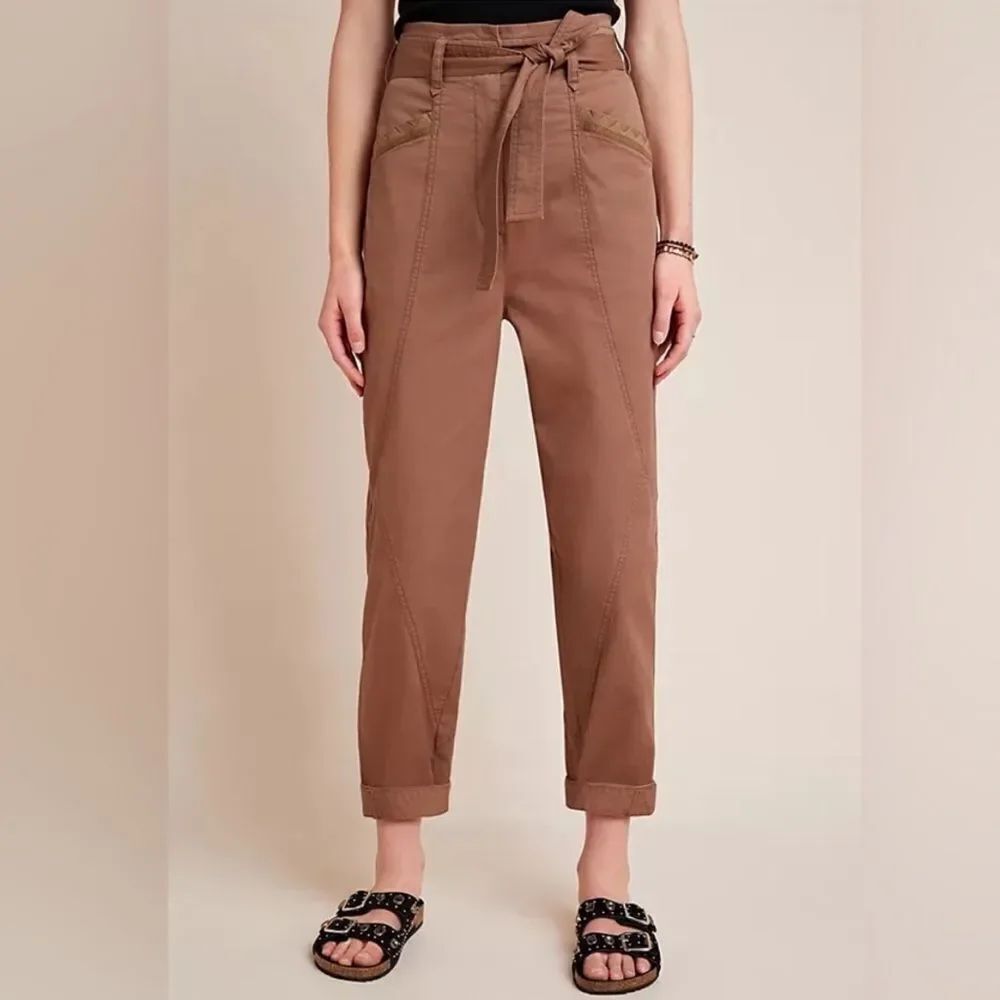 Anthropologie Ellie Embroidered Utility Pants Brown 0